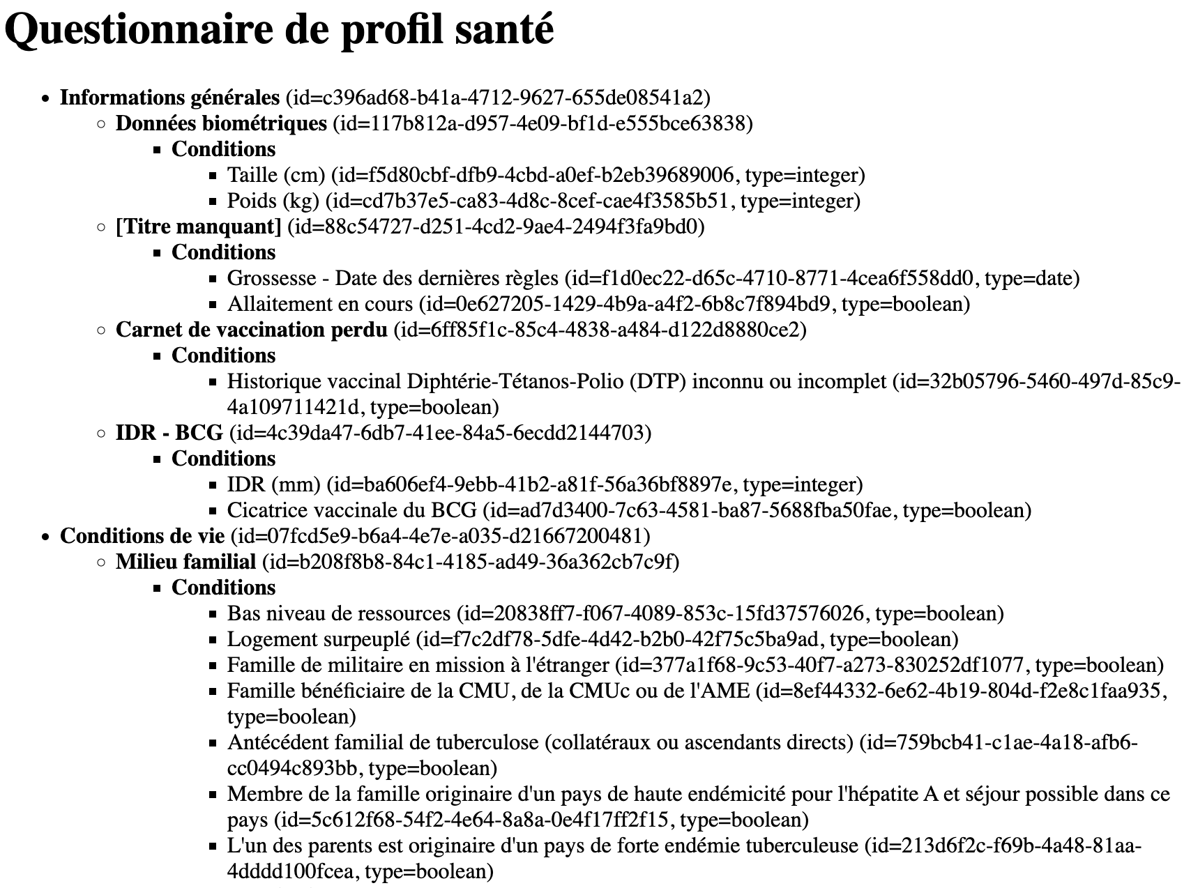 Formulaire de profil santé